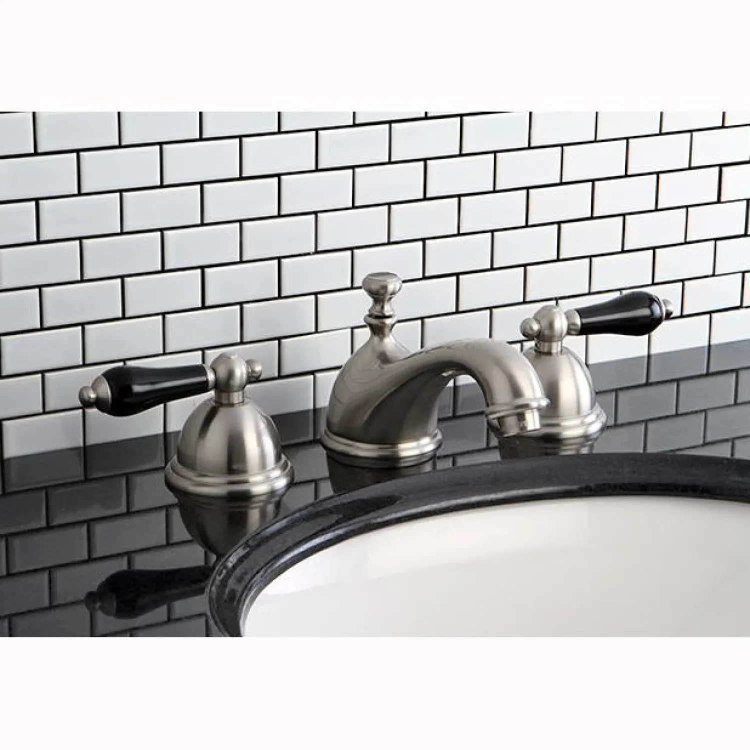 Online Restoration Onyx Widespread Lavatory Faucet with Black Porcelain Lever Handle 8" Widespread