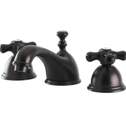 Clearance Restoration Onyx Widespread Lavatory Faucet with Black Porcelain Cross Handle 8