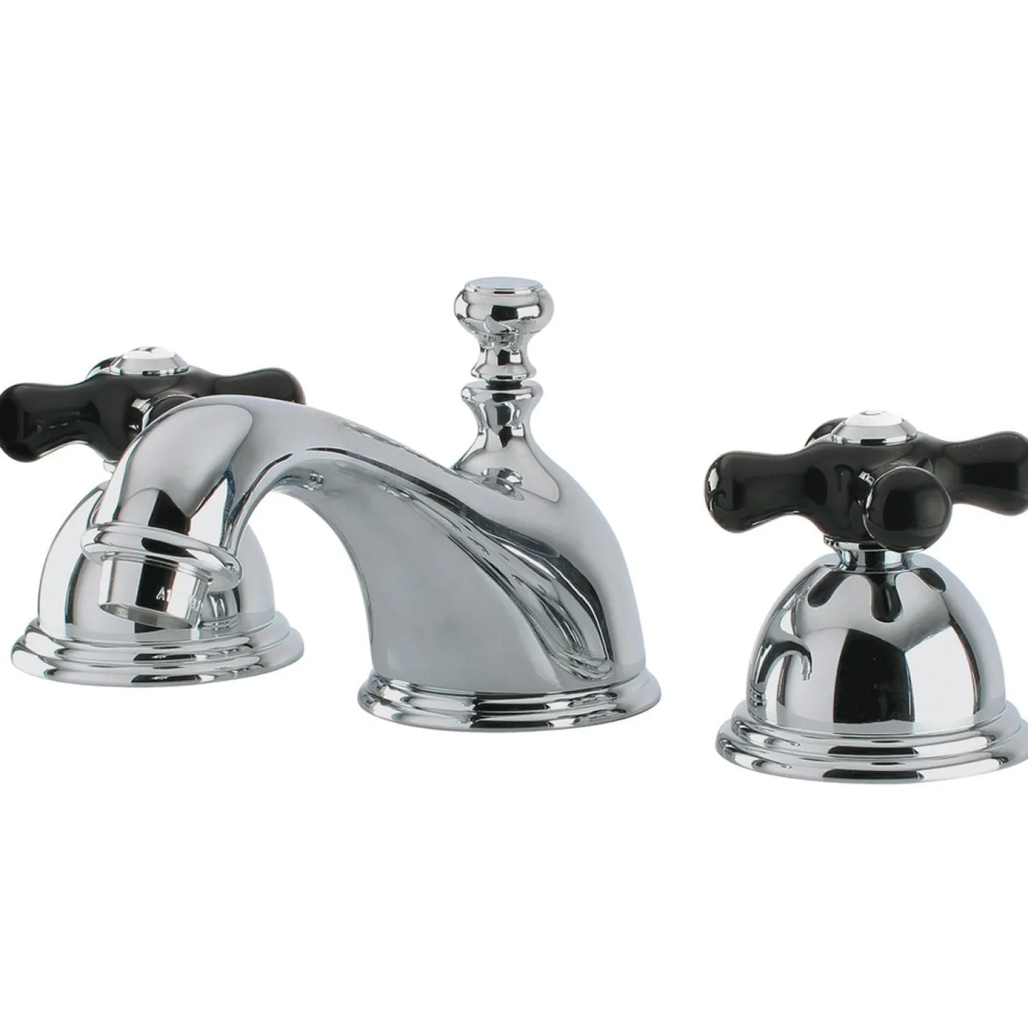 Clearance Restoration Onyx Widespread Lavatory Faucet with Black Porcelain Cross Handle 8" Widespread