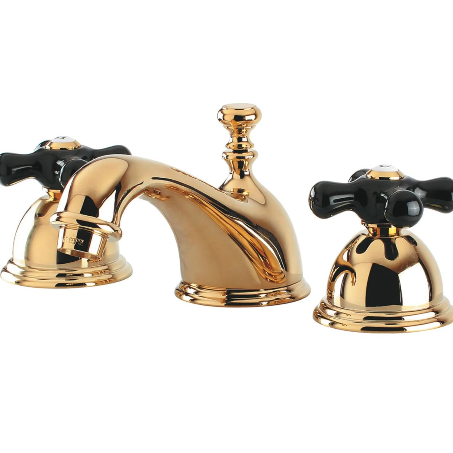 Clearance Restoration Onyx Widespread Lavatory Faucet with Black Porcelain Cross Handle 8" Widespread
