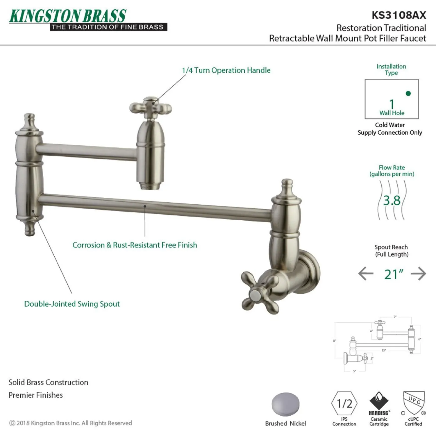 Online Restoration Single Hole Wall Mount Pot Filler Kitchen Faucet Wall Mounted Kitchen Faucets|Single Hole