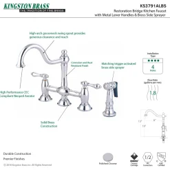 Clearance Restoration Two-Handle Kitchen Bridge Faucet with Brass Sprayer Bridge Faucets