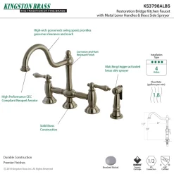 Clearance Restoration Two-Handle Kitchen Bridge Faucet with Brass Sprayer Bridge Faucets