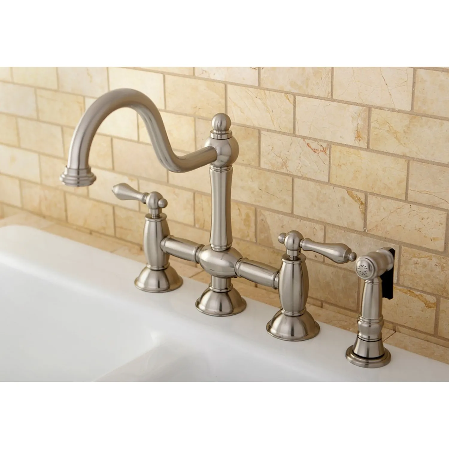 Clearance Restoration Two-Handle Kitchen Bridge Faucet with Brass Sprayer Bridge Faucets