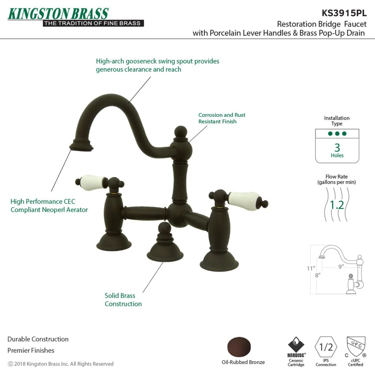 Best Restoration Two-Handle Bathroom Bridge Faucet 8" Widespread