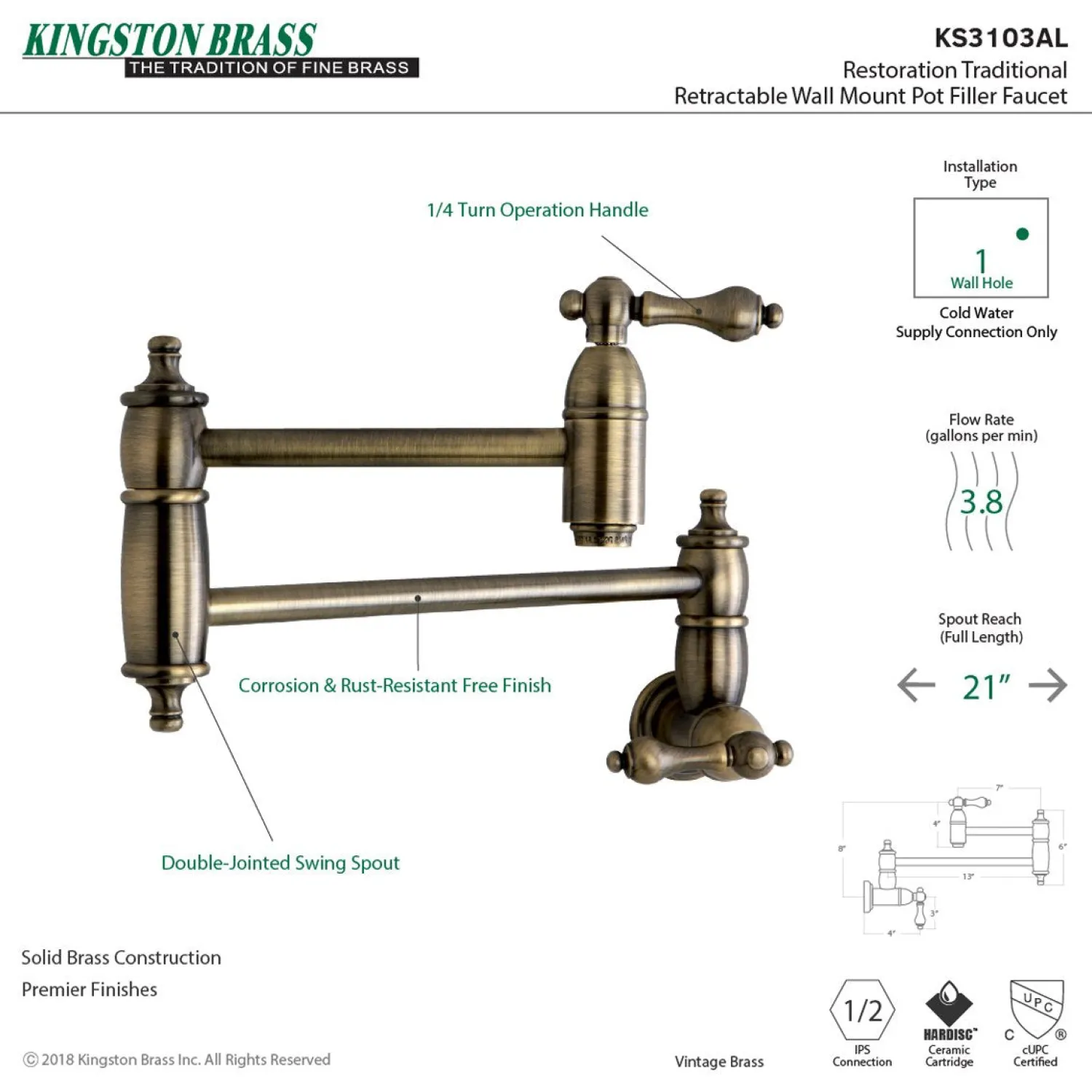 New Restoration Wall Mount Pot Filler Kitchen Faucet Wall Mounted Kitchen Faucets|Single Hole