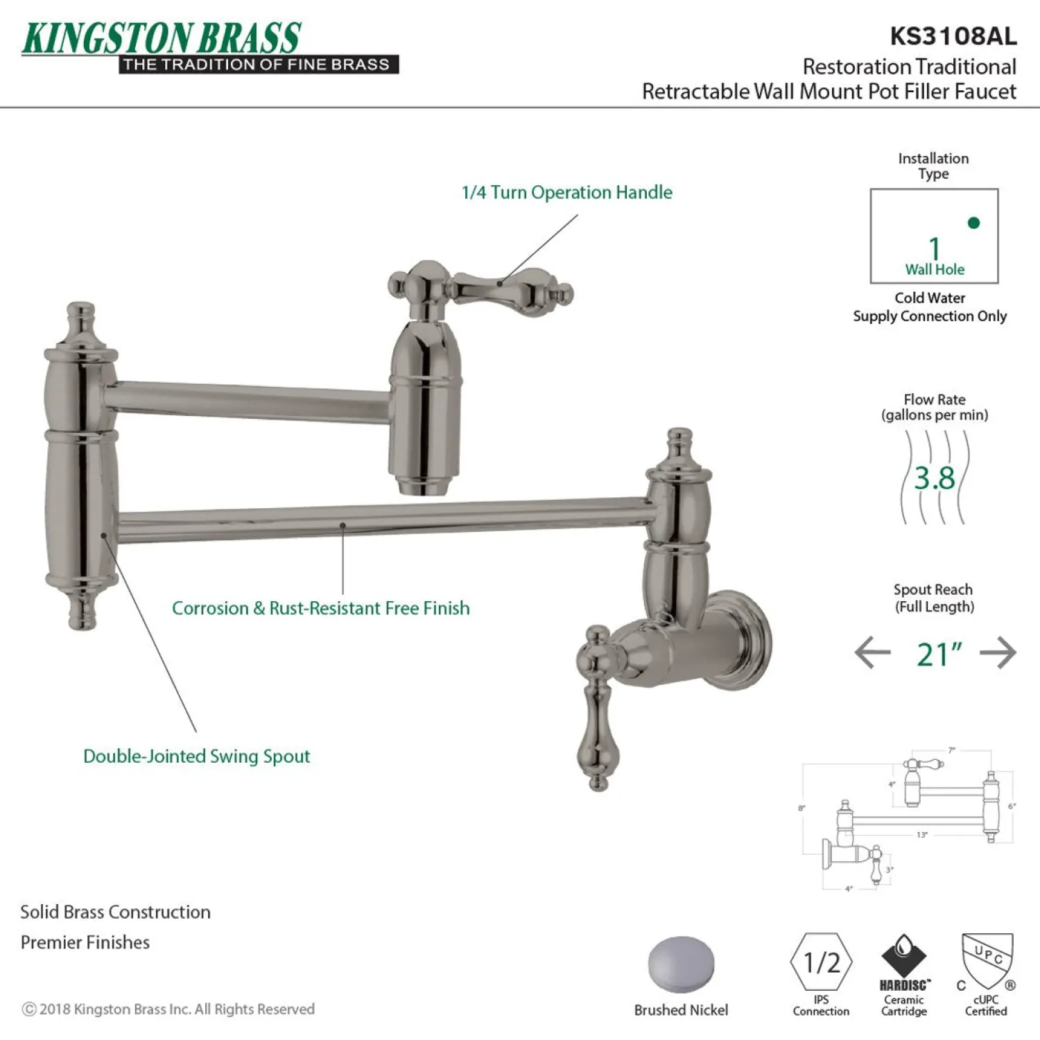 New Restoration Wall Mount Pot Filler Kitchen Faucet Wall Mounted Kitchen Faucets|Single Hole
