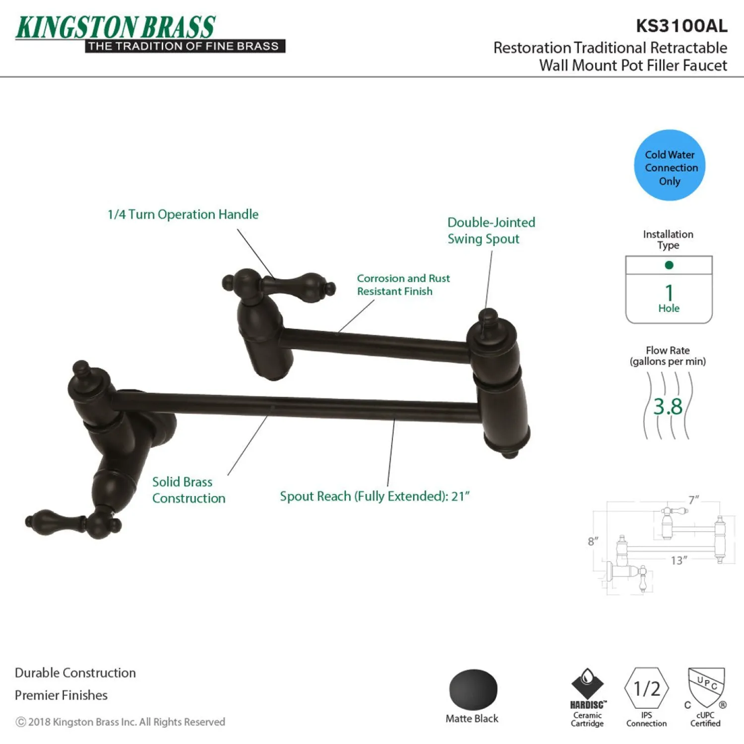 New Restoration Wall Mount Pot Filler Kitchen Faucet Wall Mounted Kitchen Faucets|Single Hole