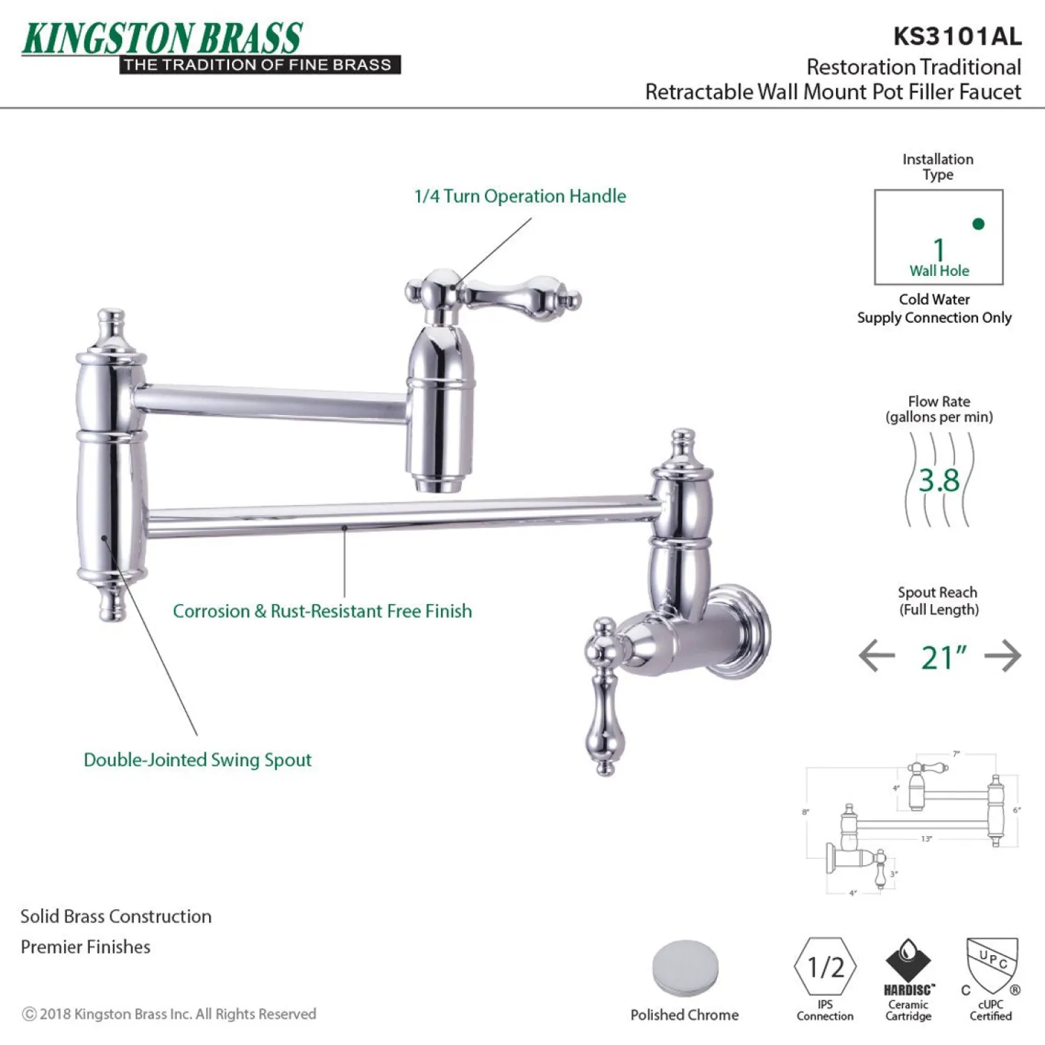 New Restoration Wall Mount Pot Filler Kitchen Faucet Wall Mounted Kitchen Faucets|Single Hole