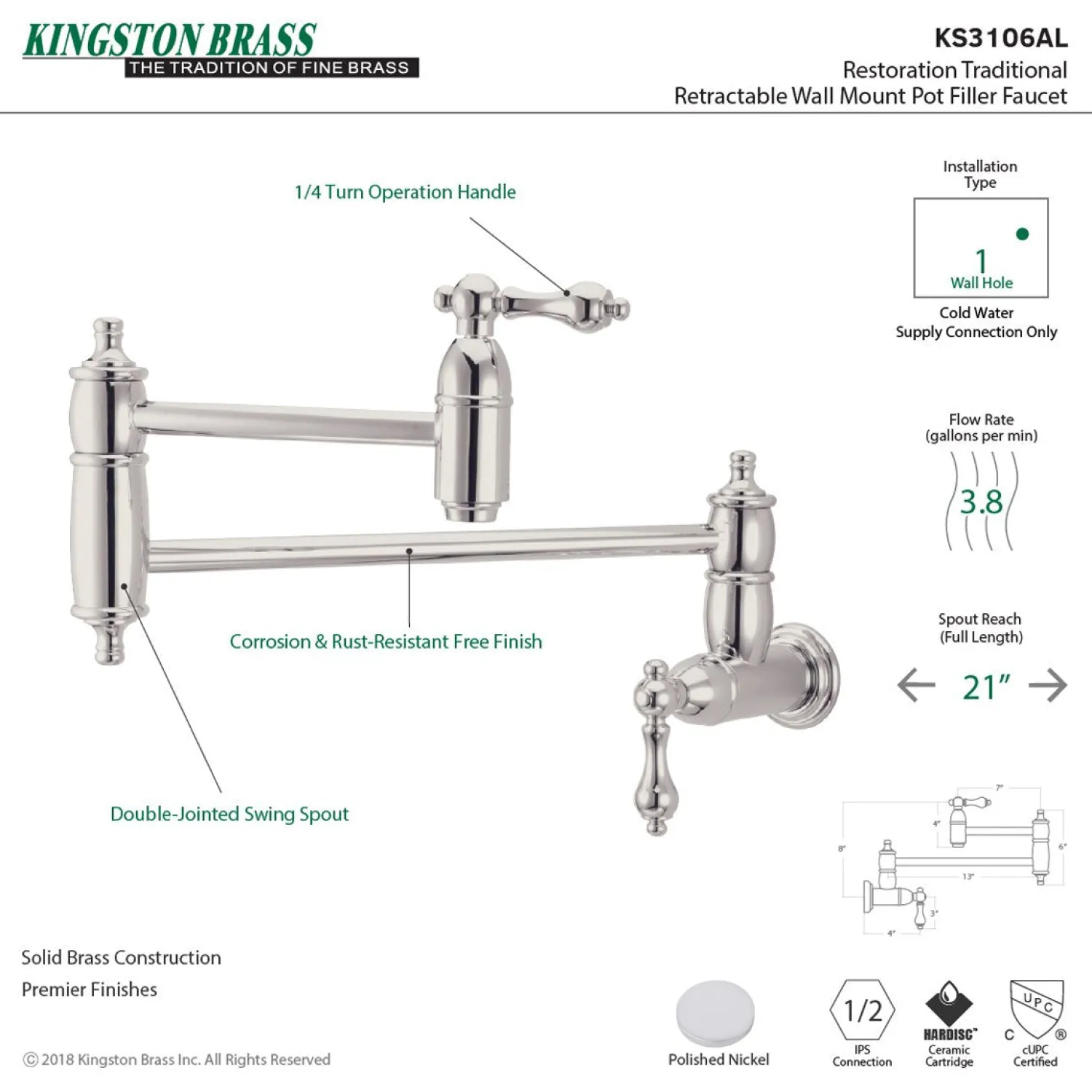 New Restoration Wall Mount Pot Filler Kitchen Faucet Wall Mounted Kitchen Faucets|Single Hole