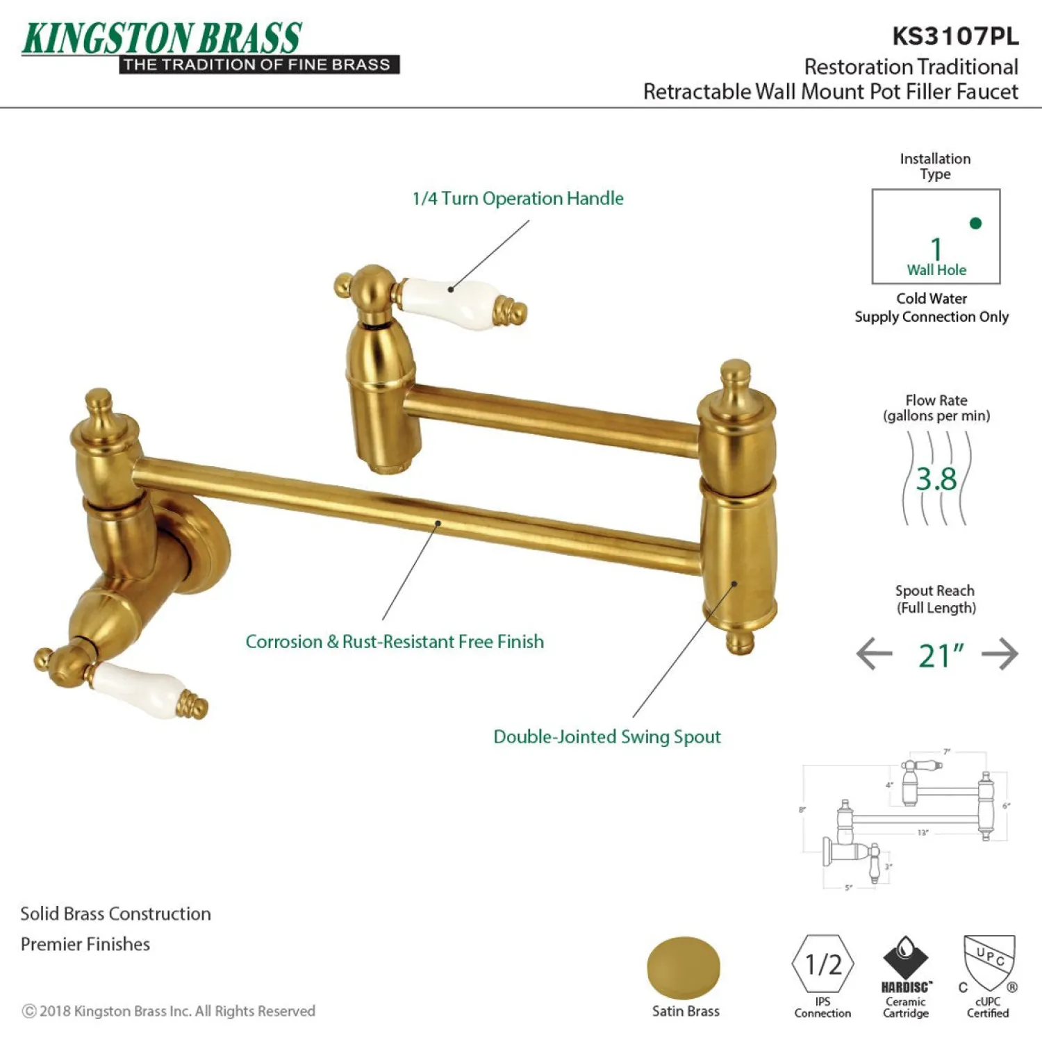 Clearance Restoration Wall Mount Single Hole Pot Filler Kitchen Faucet Wall Mounted Kitchen Faucets|Single Hole