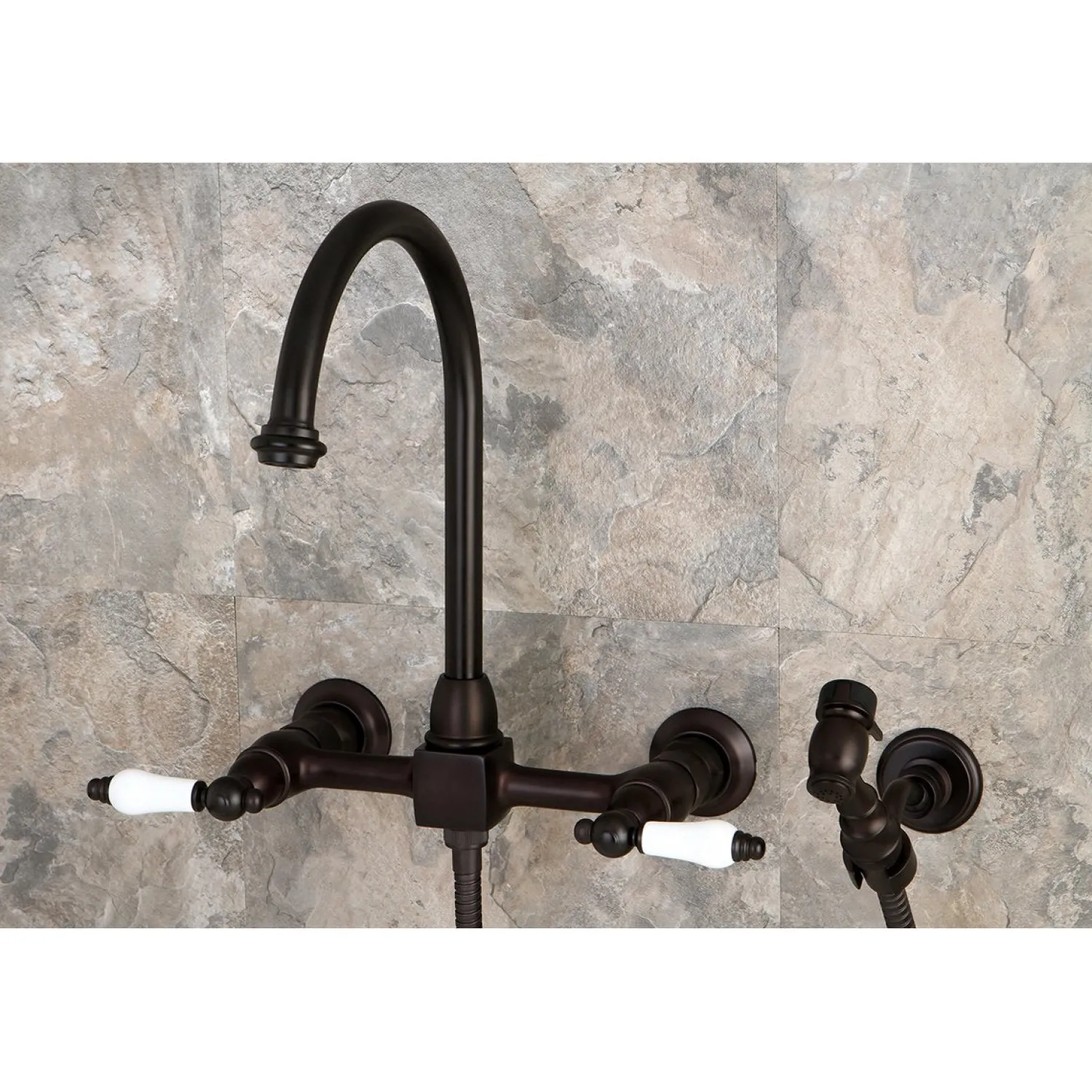 Sale Restoration Wall Mount 8-Inch Centerset Kitchen Faucet with Brass Sprayer Wall Mounted Kitchen Faucets|Faucets With Side Spray