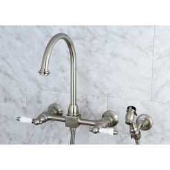Sale Restoration Wall Mount 8-Inch Centerset Kitchen Faucet with Brass Sprayer Wall Mounted Kitchen Faucets|Faucets With Side Spray