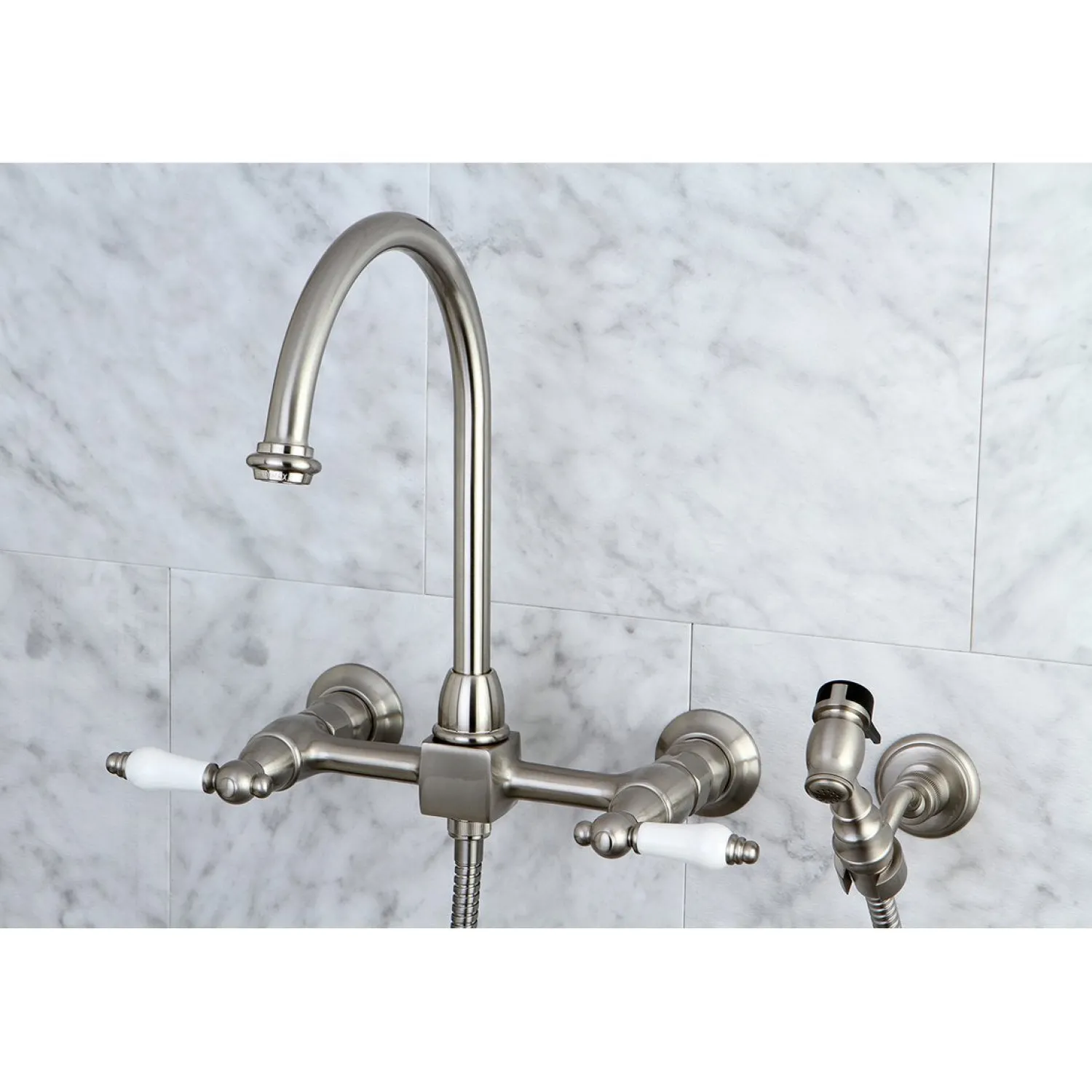 Sale Restoration Wall Mount 8-Inch Centerset Kitchen Faucet with Brass Sprayer Wall Mounted Kitchen Faucets|Faucets With Side Spray