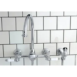 Sale Restoration Wall Mount 8-Inch Centerset Kitchen Faucet with Brass Sprayer Wall Mounted Kitchen Faucets|Faucets With Side Spray