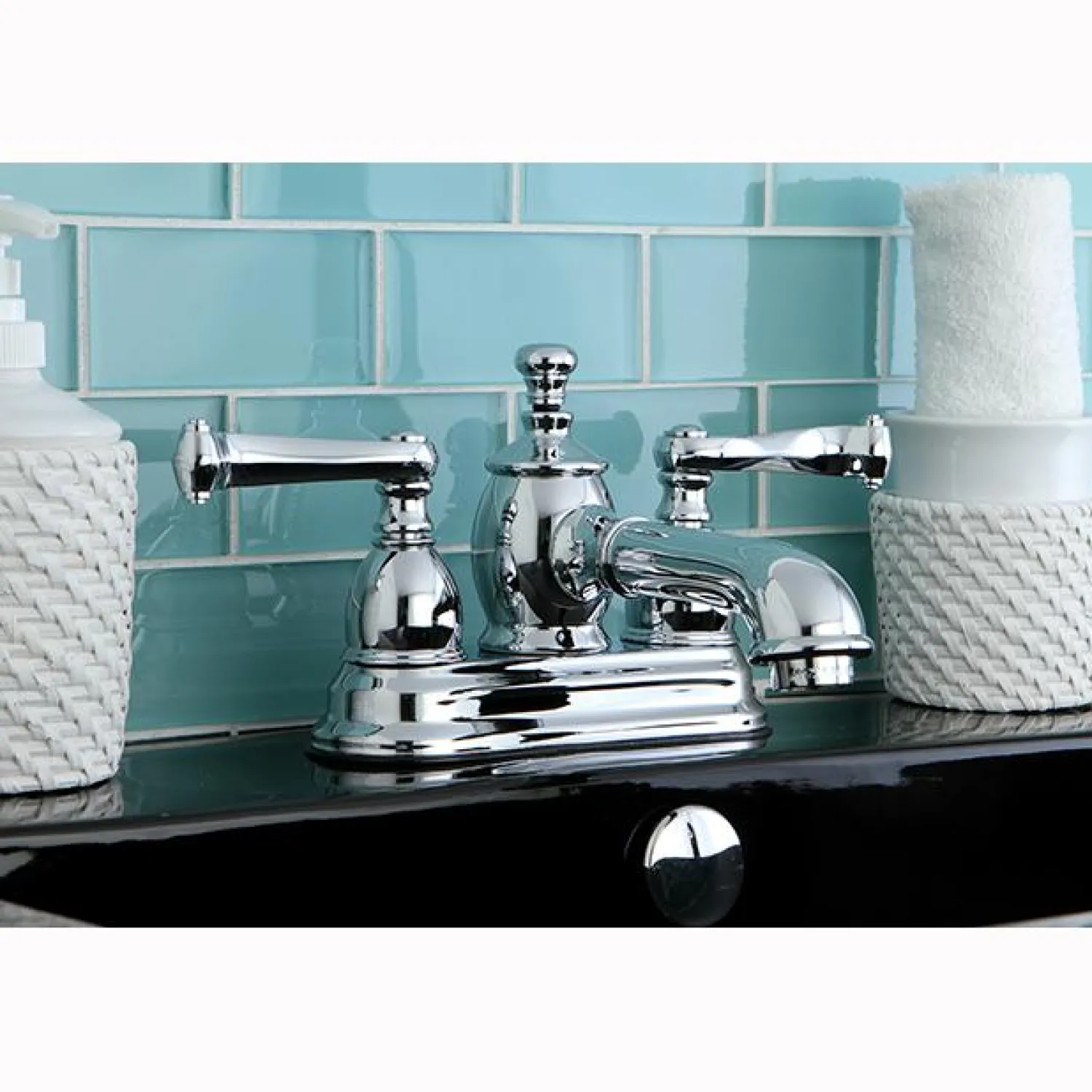 Outlet Royale 4" Centerset Lavatory Faucet with Heritage Spout and Metal Lever Handle 4" Center Set