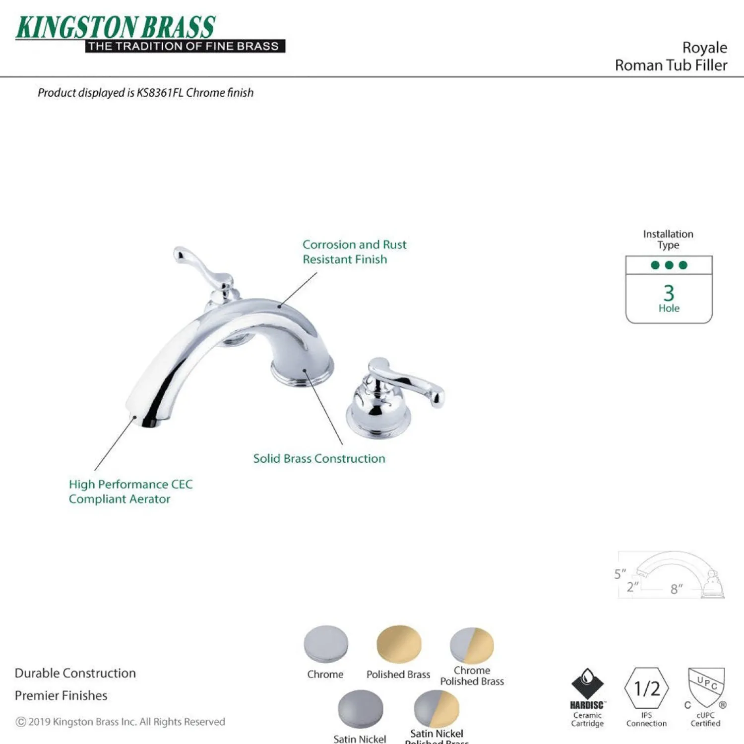 Clearance Royale 2-Handle Roman Tub Filler Tub Faucets