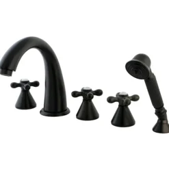 Online Royale Three Handle Oil Rubbed Bronze Roman Tub Filler with Hand Shower Tub Faucets