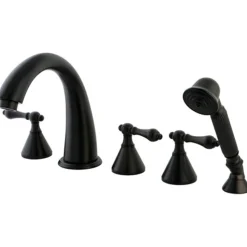 Hot Royale Three Handle Roman Tub Filler with Hand Shower in Oil Rubbed Bronze Tub Faucets
