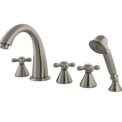 Hot Royale Three Handle Solid Brass Roman Tub Filler with Hand Shower Tub Faucets