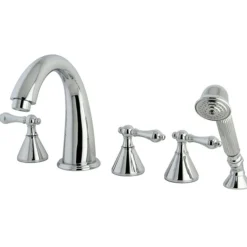 Outlet Royale Three Handle Roman Tub Filler with Hand Shower in Polished Chrome Tub Faucets