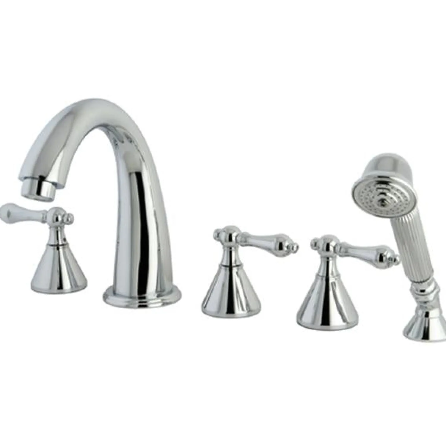 Outlet Royale Three Handle Roman Tub Filler with Hand Shower in Polished Chrome Tub Faucets