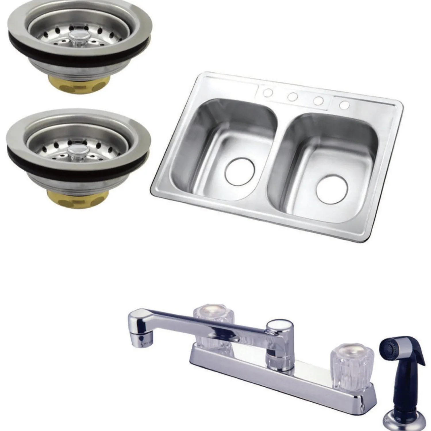 Sale Self-Rimming Double Bowl Kitchen Sink with Faucet Sink And Faucet Combos