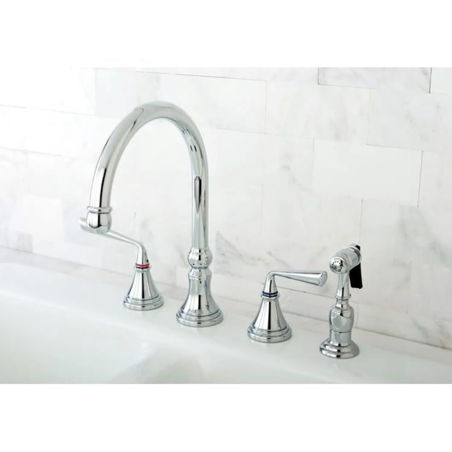 Sale Silver Sage 8" Deck Mount Kitchen Faucet with Brass Sprayer Widespread Kitchen Faucets
