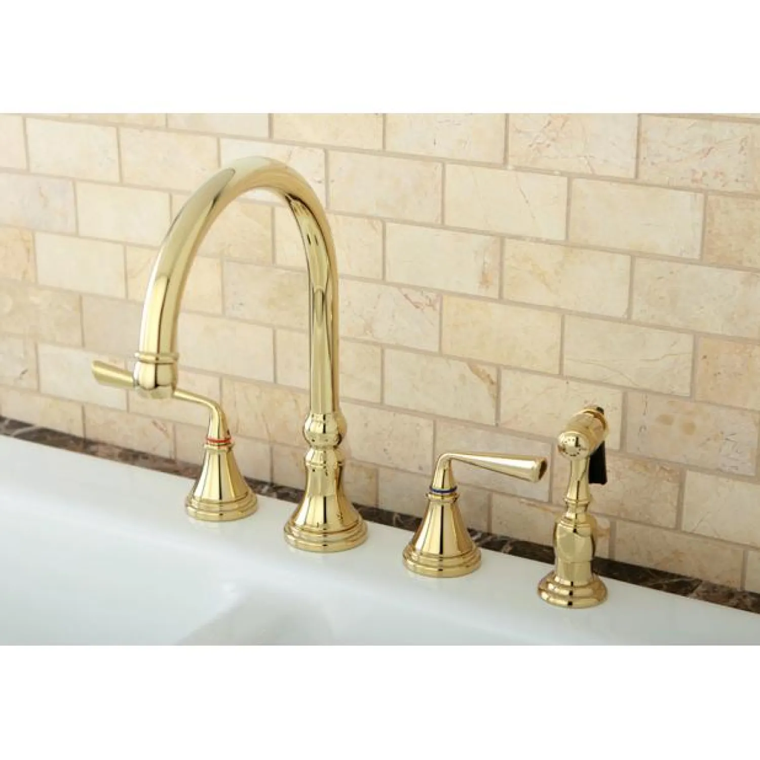 Sale Silver Sage 8" Deck Mount Kitchen Faucet with Brass Sprayer Widespread Kitchen Faucets
