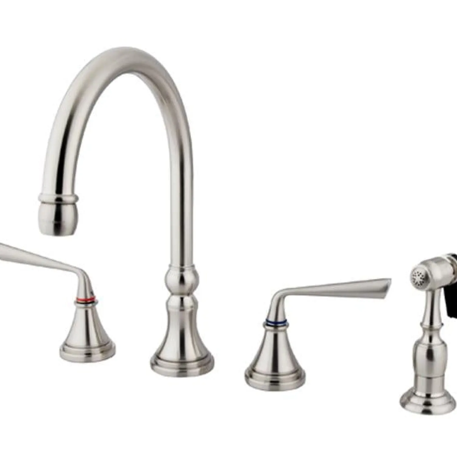 Sale Silver Sage 8" Deck Mount Kitchen Faucet with Brass Sprayer Widespread Kitchen Faucets