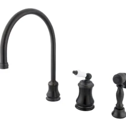 Outlet Single Handle Widespread Kitchen Faucet with Brass Sprayer and Porcelain Lever Handle Widespread Kitchen Faucets