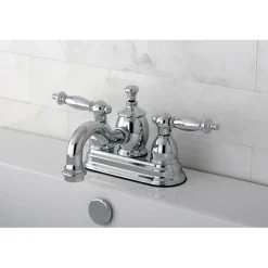 New Templeton 4" Centerset Lavatory Faucet with Metal Lever Handle and Heritage Spout 4" Center Set