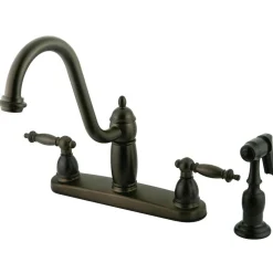 Discount Templeton Double Handle 8" Kitchen Faucet with Brass Sprayer Faucets With Side Spray