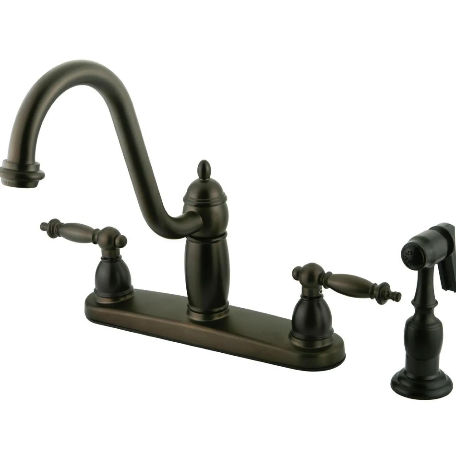 Discount Templeton Double Handle 8" Kitchen Faucet with Brass Sprayer Faucets With Side Spray