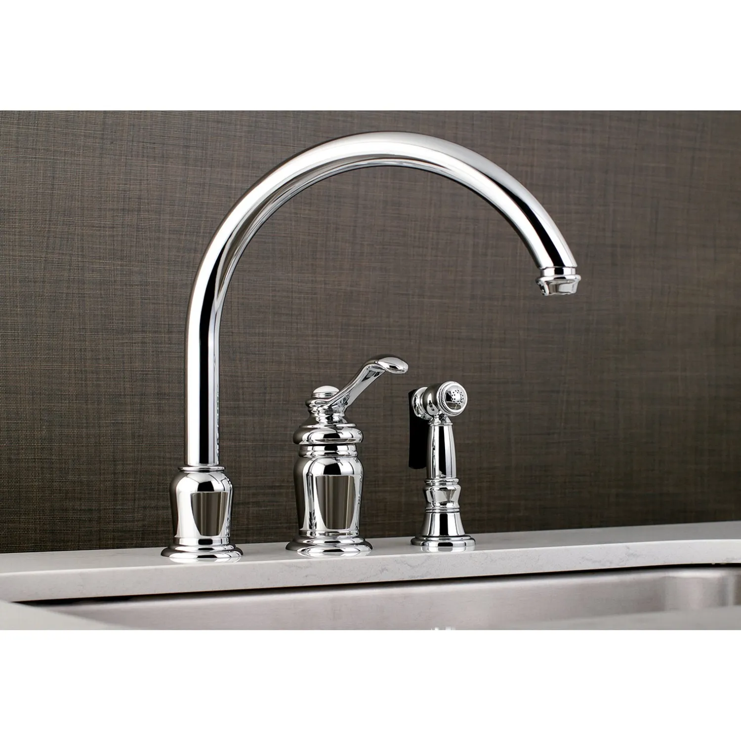 Hot Templeton Single Handle High Spout Kitchen Faucet with Brass Sprayer Faucets With Side Spray