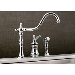 Sale Templeton Single Handle Widespread Kitchen Faucet with Brass Sprayer Widespread Kitchen Faucets