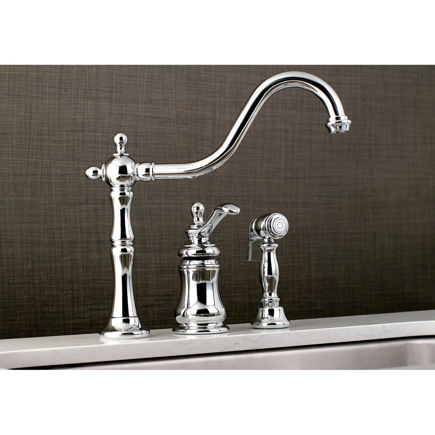 Sale Templeton Single Handle Widespread Kitchen Faucet with Brass Sprayer Widespread Kitchen Faucets