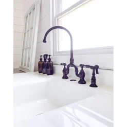 Best Tudor Bridge Deck Mount Kitchen Faucet with Brass Sprayer Faucets With Side Spray|Bridge Faucets