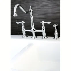 Discount Tudor Bridge Kitchen Faucet with Brass Sprayer Bridge Faucets