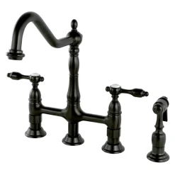 Discount Tudor Bridge Kitchen Faucet with Brass Sprayer Bridge Faucets
