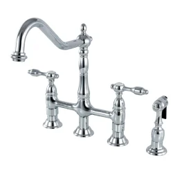 Discount Tudor Bridge Kitchen Faucet with Brass Sprayer Bridge Faucets