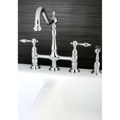 Discount Tudor Bridge Kitchen Faucet with Brass Sprayer Bridge Faucets