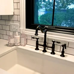 Discount Tudor Bridge Kitchen Faucet with Brass Sprayer Bridge Faucets