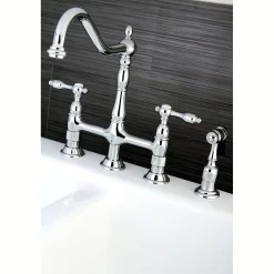 Discount Tudor Bridge Kitchen Faucet with Brass Sprayer Bridge Faucets