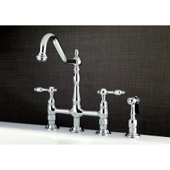 Discount Tudor Bridge Kitchen Faucet with Brass Sprayer Bridge Faucets