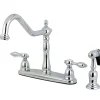 Outlet Tudor 8" Center Kitchen Faucet with Brass Sprayer Faucets With Side Spray