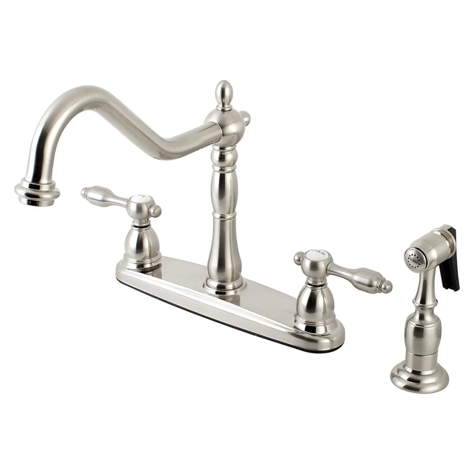 Sale Tudor 8" Center Kitchen Faucet with Brass Sprayer Faucets With Side Spray