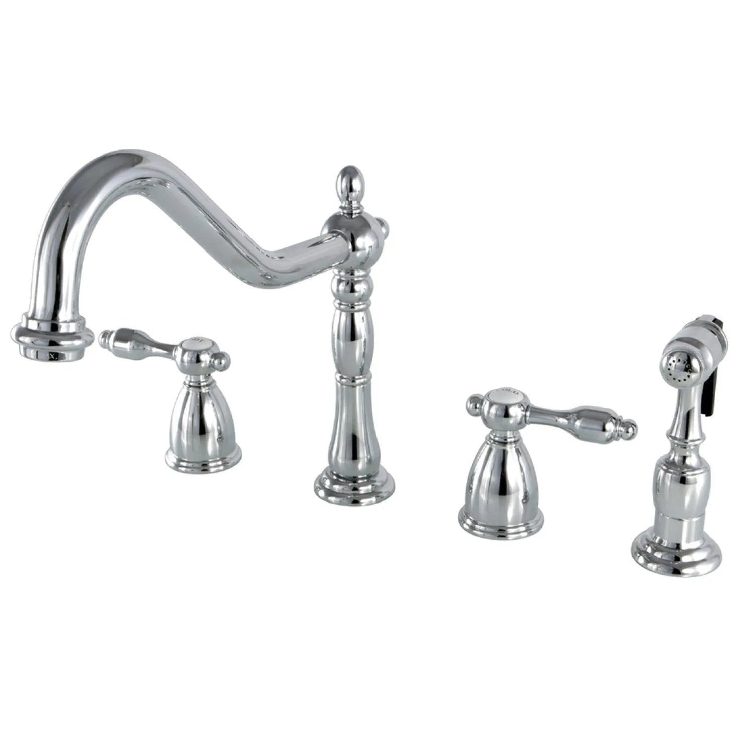 New Tudor Classic 8" Center Kitchen Faucet with Brass Sprayer Widespread Kitchen Faucets|Faucets With Side Spray