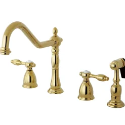 New Tudor Classic 8" Center Kitchen Faucet with Brass Sprayer Widespread Kitchen Faucets|Faucets With Side Spray