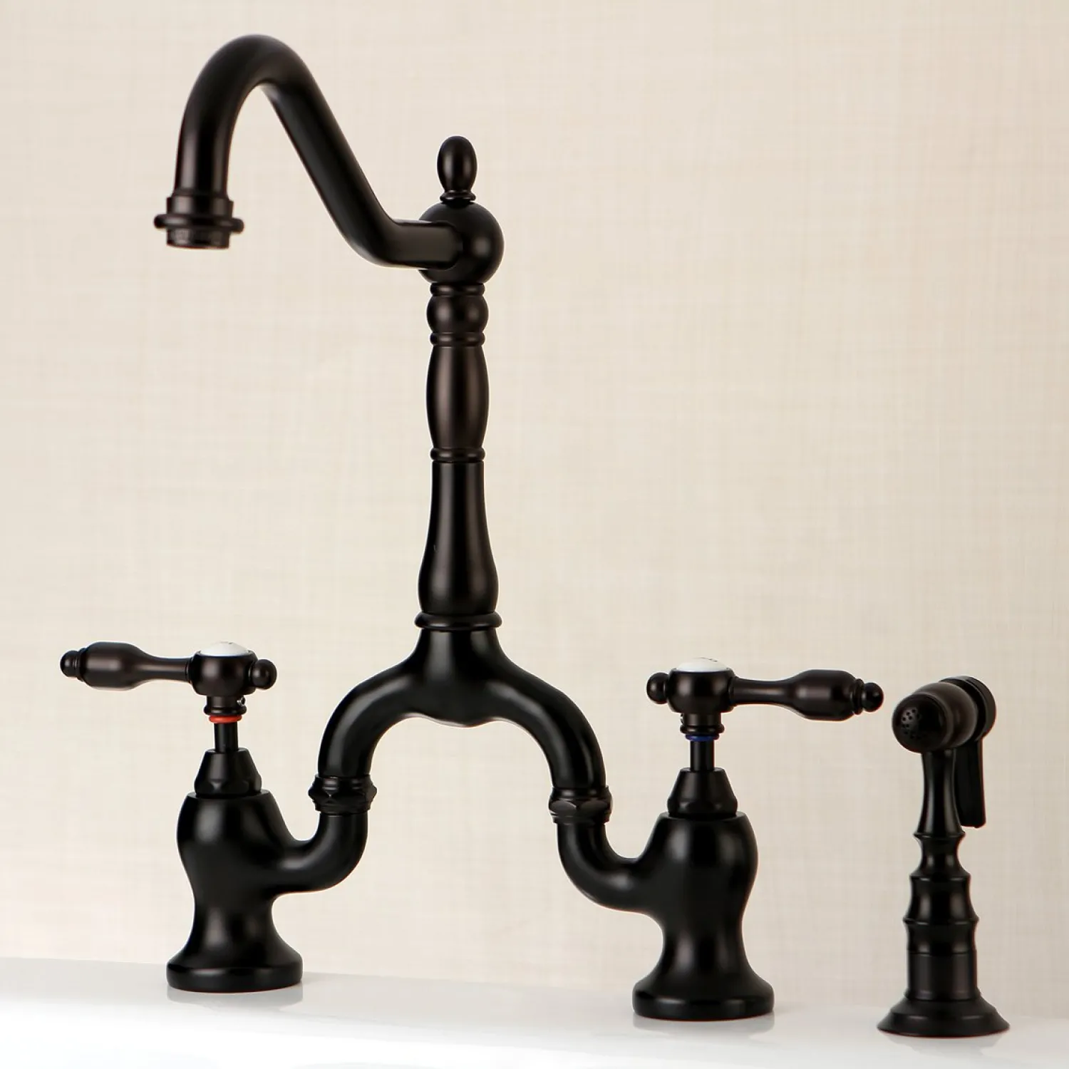 Sale Tudor Deck Mount Bridge Kitchen Faucet with Brass Sprayer Faucets With Side Spray|Bridge Faucets